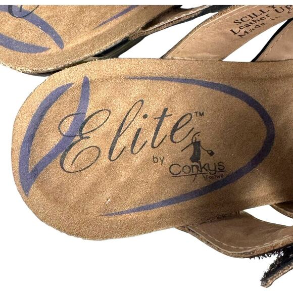 Elite by Corkys Scilly Leather Wedge Slide Sandals Black Floral Women's Size 11 - Picture 10 of 15